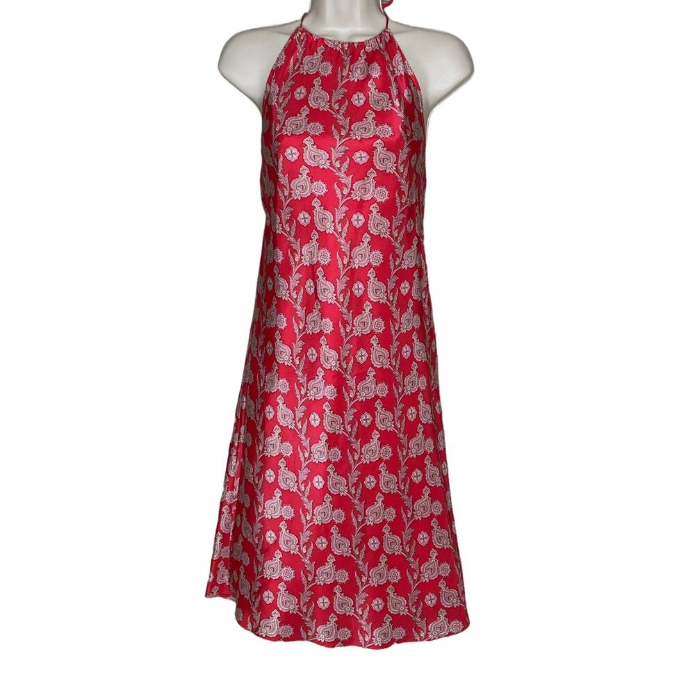 GAP Coral Pink‎ Paisley Silk Halter Dress Women's 4 Neck Open Back Sleeveless